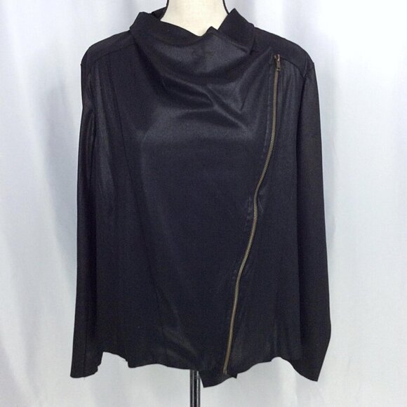 Kingston Gray Faux Suede Jacket Size Large Asymmetrical Zip Moto Draped Black - Picture 2 of 9